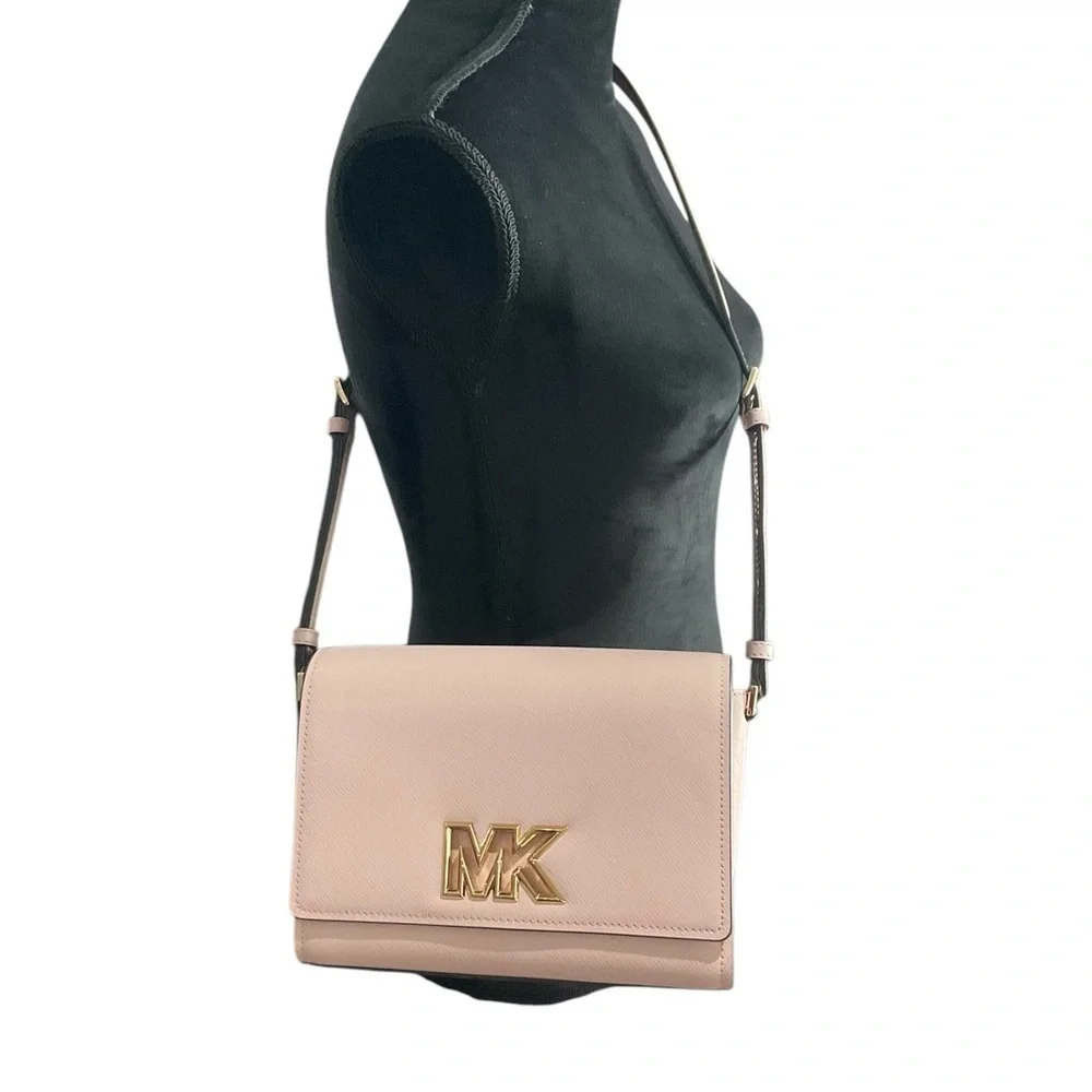 Michael Kors Powder Blush Medium Flap Messenger Leather Bag with Gold Logo